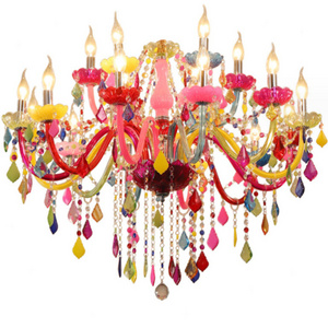 Colorful Crystal Chandelier European Style Macaron Candle Decoration Bar Macaron Pink Villa Pendant Lights Fixtures