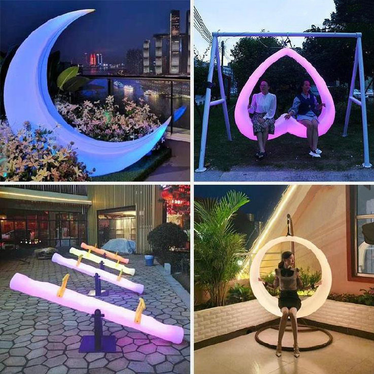 Solar Powered Led Swings Luminous Hanging Chair Seat Moon Sculpt Lamps Bench Leisure Seat Patio Luminous Swing