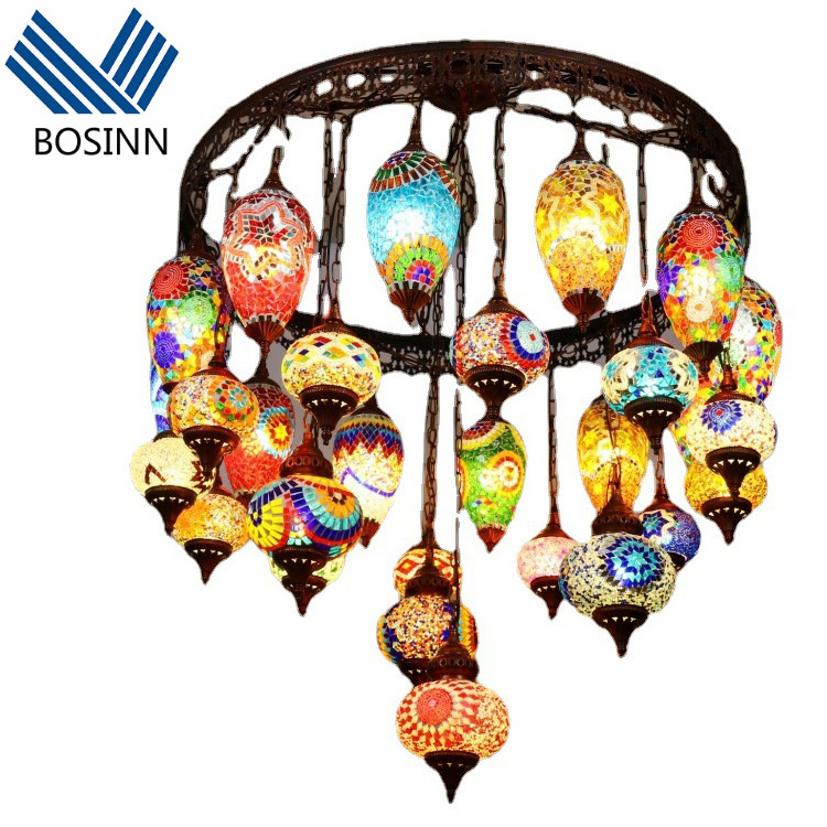 Turkish Chandeliers Bohemian Exotic Pendant Lights Decorative Hotel Bar Mosaic Lantern Stained Glass Hanging Lamp