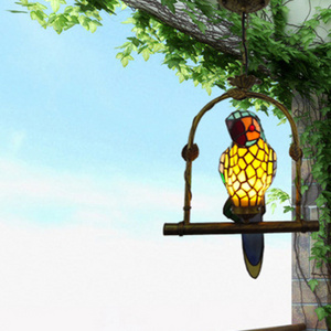 Parrot Tiffany Pendant Lamp Stained Glass Parrot Lantern Bird Chandeliers Hanging Tree Branch Ceiling Light