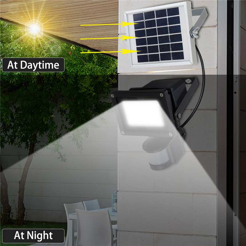 Garden Solar Wall Light 50W Rechargeable Flood Lights with 3 Meters Cable Wire PIR Sensor Solar Panel Spotlight