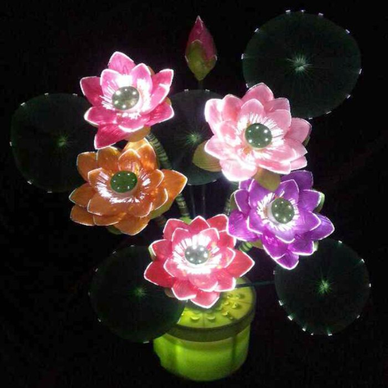 Fiber Optic Light Lotus Pine Tree Simulation Flower Artificial Plant Lighting Buddha Night Lamp Lotus Flower Light