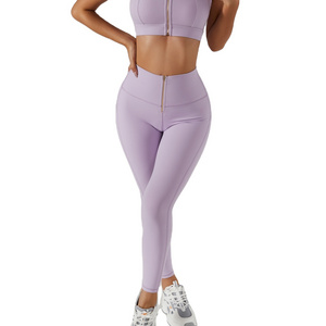 Boskims Custom Logo Wholesale Front Zipper Gym Clothes High Waist Sexy Workout Shorts Set Women Sweatsuit 2 Piece Yoga Set