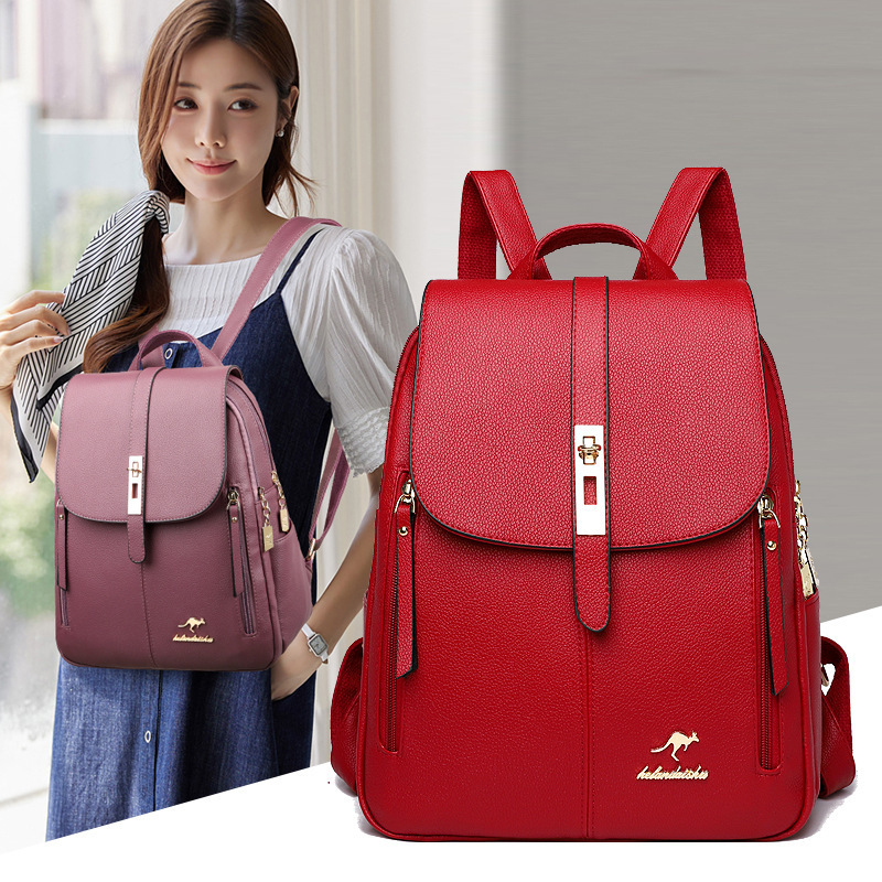 Korean version Women's backpack new simple large capacity PU leather travel casual female backpack with lock buckle for girls