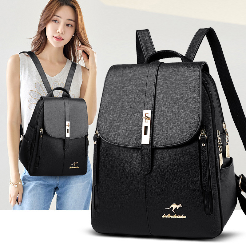 Korean version Women's backpack new simple large capacity PU leather travel casual female backpack with lock buckle for girls