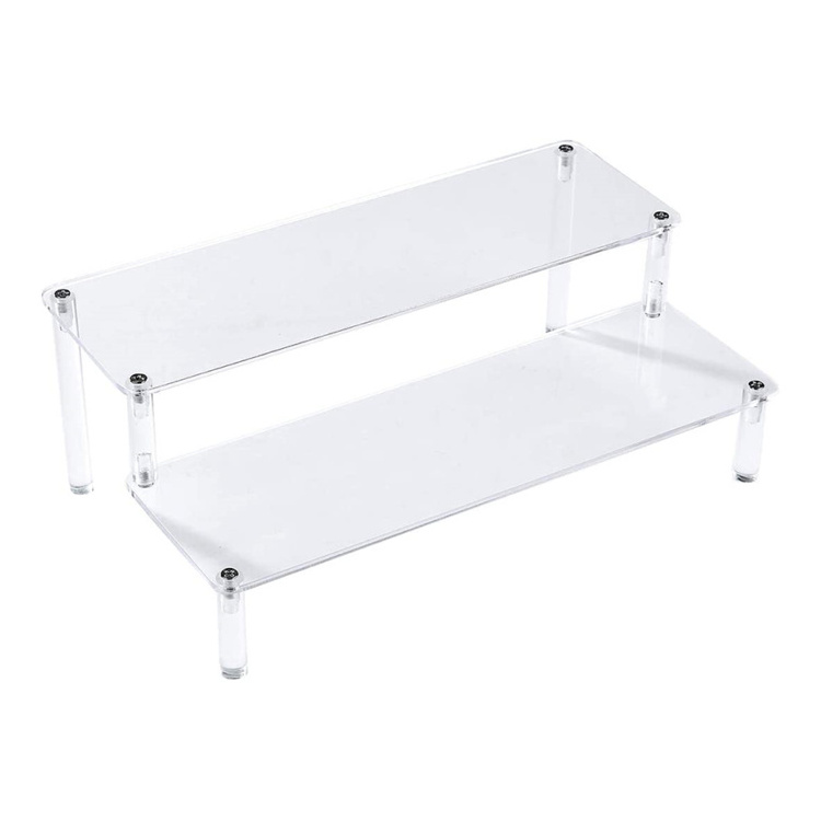 Wholesale Acrylic Clear 2-Tier Riser Display Shelf for Figures, Desserts Holder, Collections Organizer and Cosmetic Items Shelf