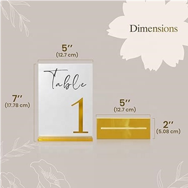 Mirrored Gold Table Numbers Frosted Acrylic Table Numbers Wedding Decorations for Reception Minimalistic font table number stand