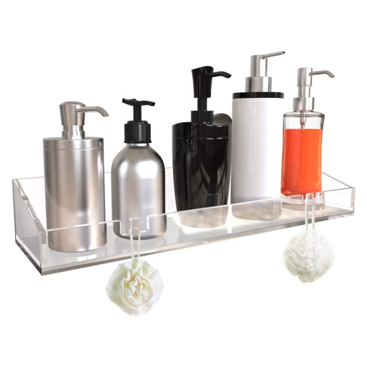 Multi-functional Clear Acrylic Display Shelving Acrylic Bathroom Shelves with Hanging Hooks for Home Decor