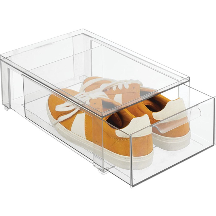 Customized Plastic Stackable Closet Storage Box with Pull-Out Drawer - Container for Organizing Men's and Women's Shoes