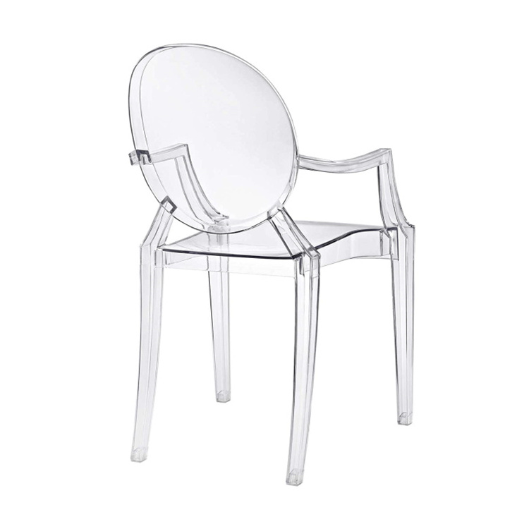 Modern Furniture  Polycarbonate Dining Chair Crystal Transparent Plastic Clear Acrylic Ghost Chair with Arms