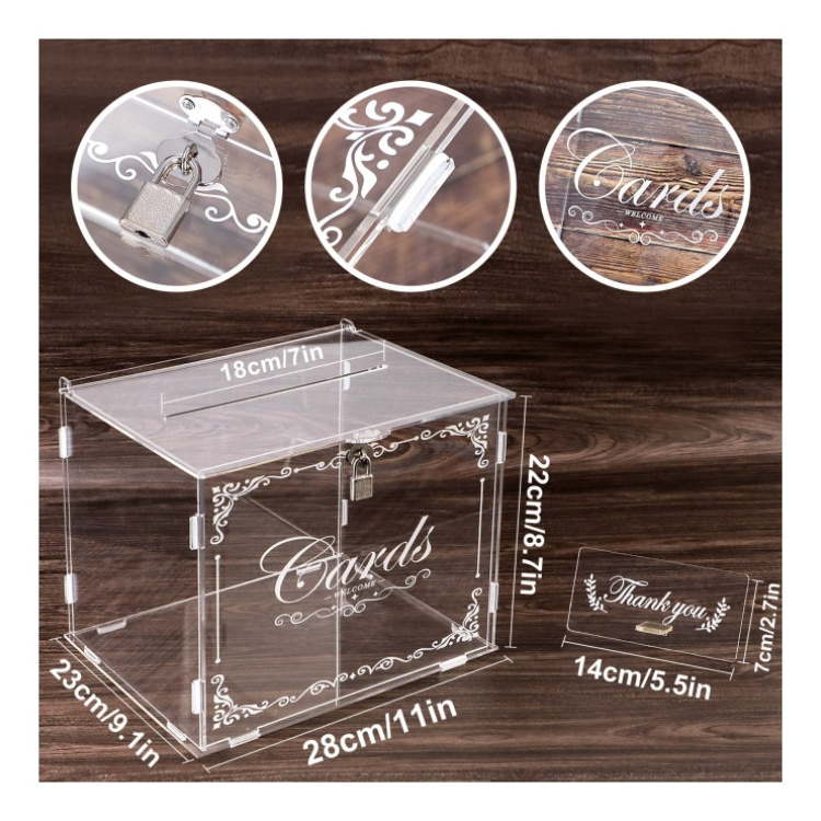 Clear Donation Ballot Box Transparent Acrylic Donation Box With Lock Saving Money Storage Box Lids For Business Cards Fundrais