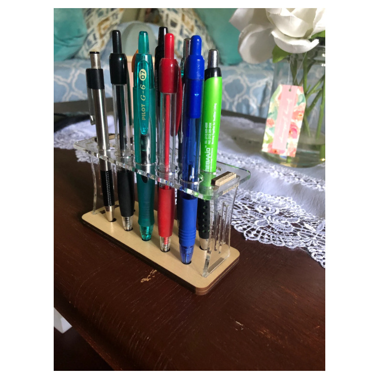 Custom Clear Acrylic Pen Holder Display Rack With Business Cards For Transparent Pen Display Table Stand