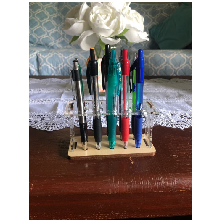 Custom Clear Acrylic Pen Holder Display Rack With Business Cards For Transparent Pen Display Table Stand