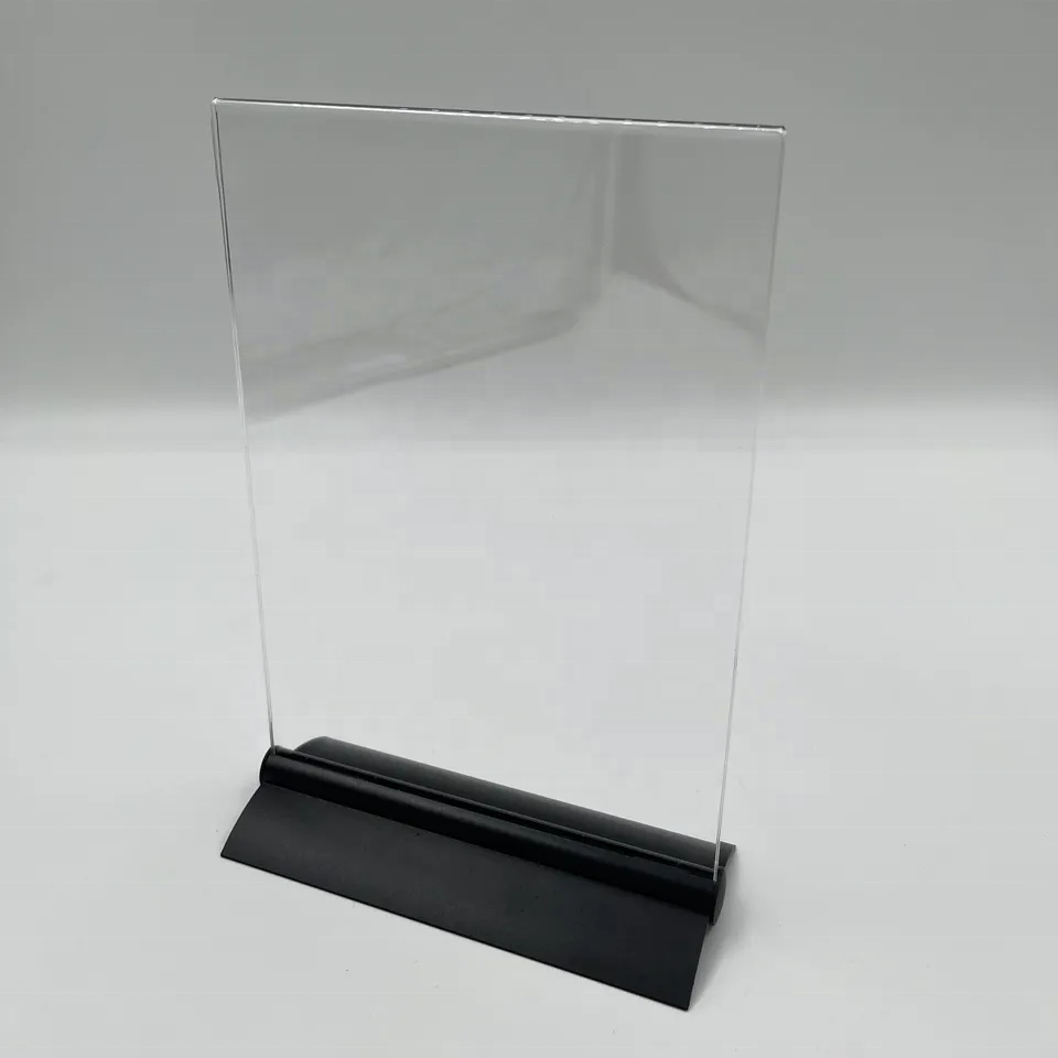 Laser Engraving Transparent Acrylic Menu Holder Sign Holder with a Detachable Metal Base