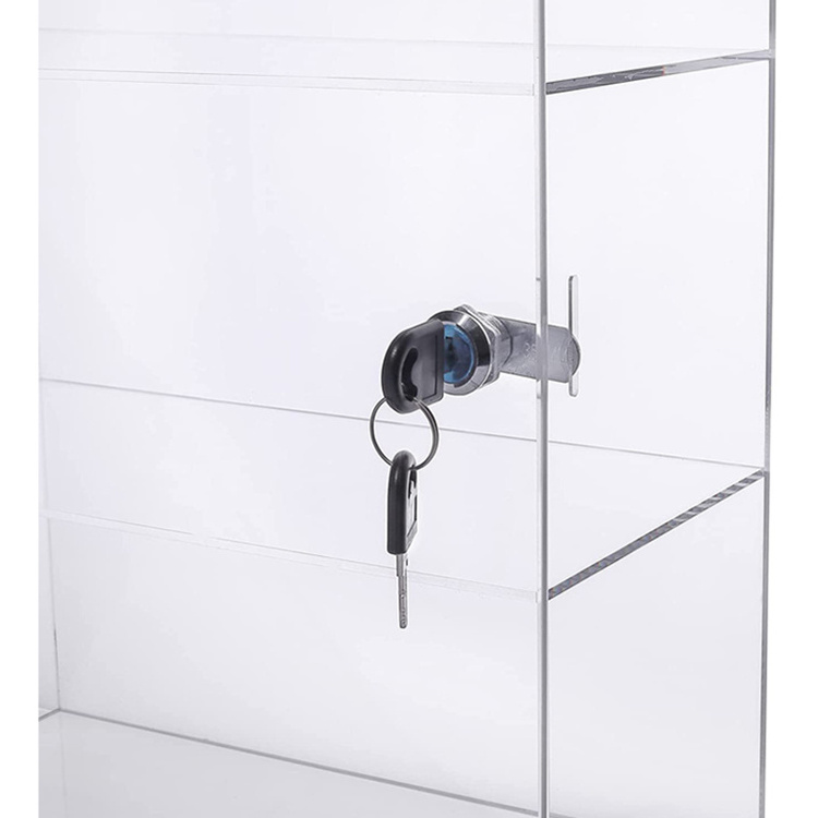 Clear Lockable Showcase for Collectibles Countertop Display Rack Storage Display box Acrylic Display Case 3 Shelf with Lock