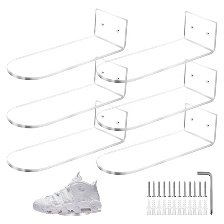 ACRYLIC FLOATING SHOE DISPLAY WALL MOUNT FOR DISPLAYING SHOES CLEAR SNEAKER SHELVES TO DISPLAY SHOE WALL SHELF