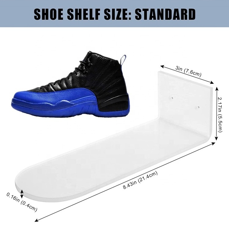 ACRYLIC FLOATING SHOE DISPLAY WALL MOUNT FOR DISPLAYING SHOES CLEAR SNEAKER SHELVES TO DISPLAY SHOE WALL SHELF