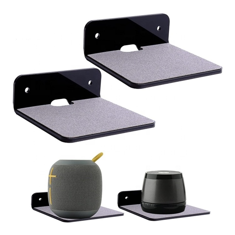 Mini Size Black Acrylic Wall Floating Shelves Speaker Stand 2 Pack Small Display Shelf for Webcam Speaker Cell Phone Mesh Router