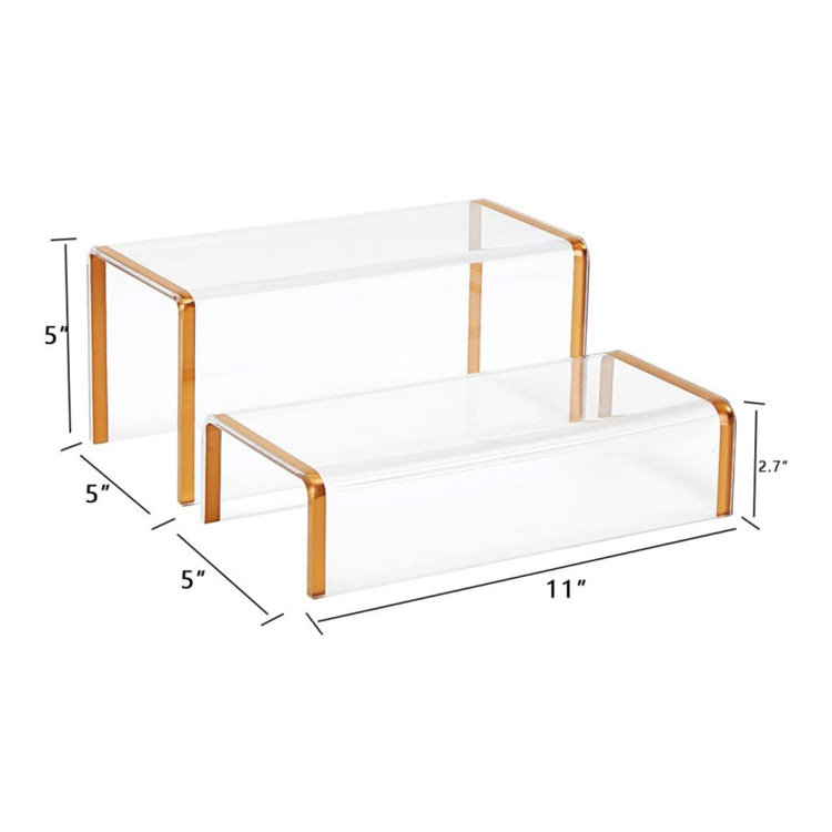 CLEAR ACRYLIC HANDBAG DISPLAY RISER ACRYLIC SHOES DISPLAY STAND WINDOW DISPLAY RACK WITH GRACEFUL GOLDEN FRAMES