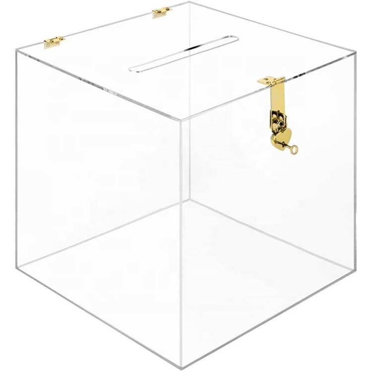 Wholesale Clear Acrylic Wedding Card Box with Slot and Gold Metallic Lock Buckle,Card Holder Gift Box for Weddings,Anniversaries