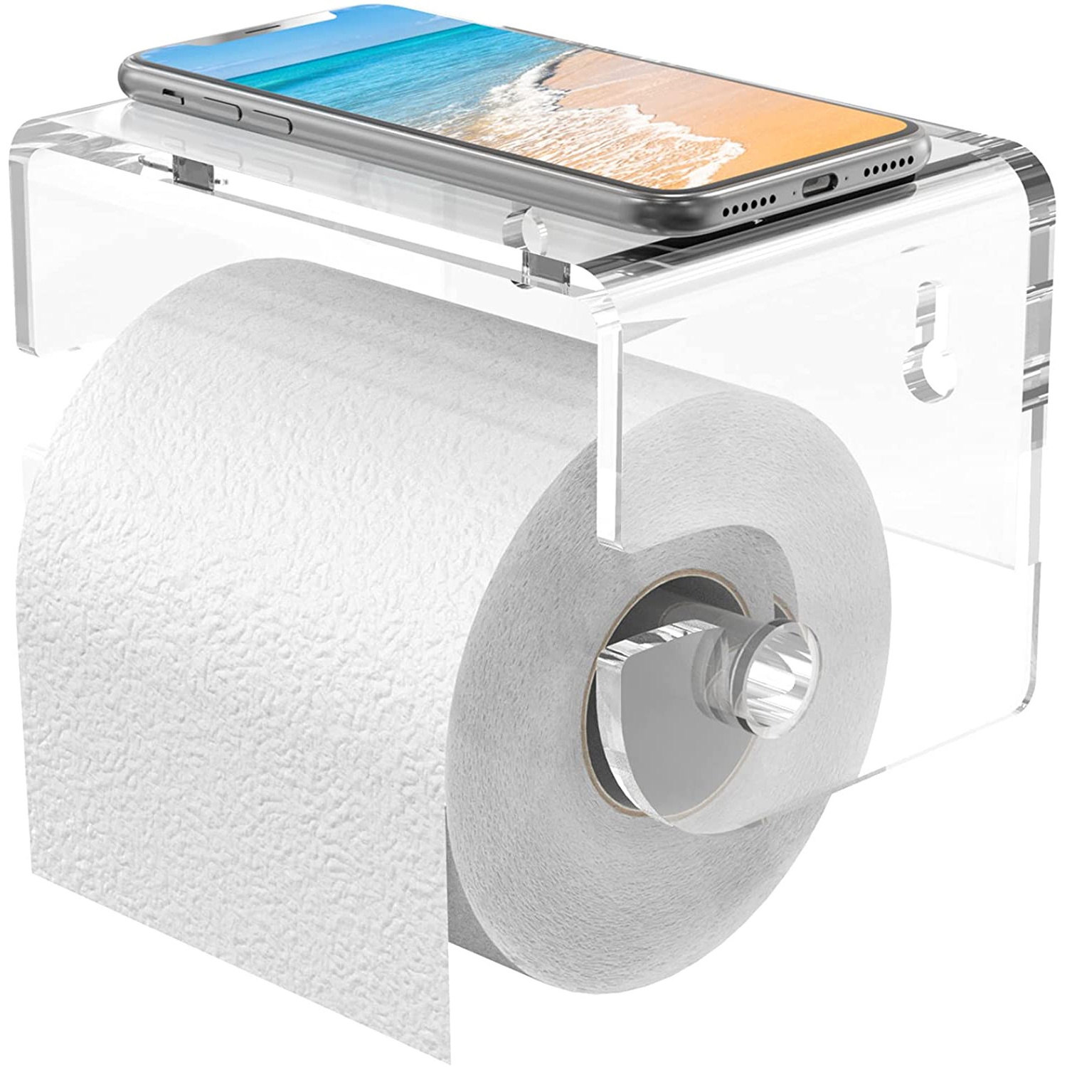 New Design Custom Wall Mounted Toilet Paper Roll Holder Acrylic Toilet Paper Holder With Phone Storage Shelf For Bathroom Hotel