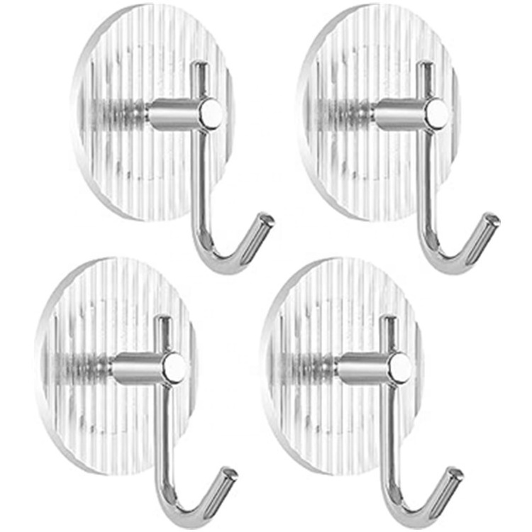 Acrylic Heavy Duty Door Hanger Towel Robe Clothes Cabinet Closet Sponges Wall Coat Hook for Bedroom Kitchen 4 Pack, Silver