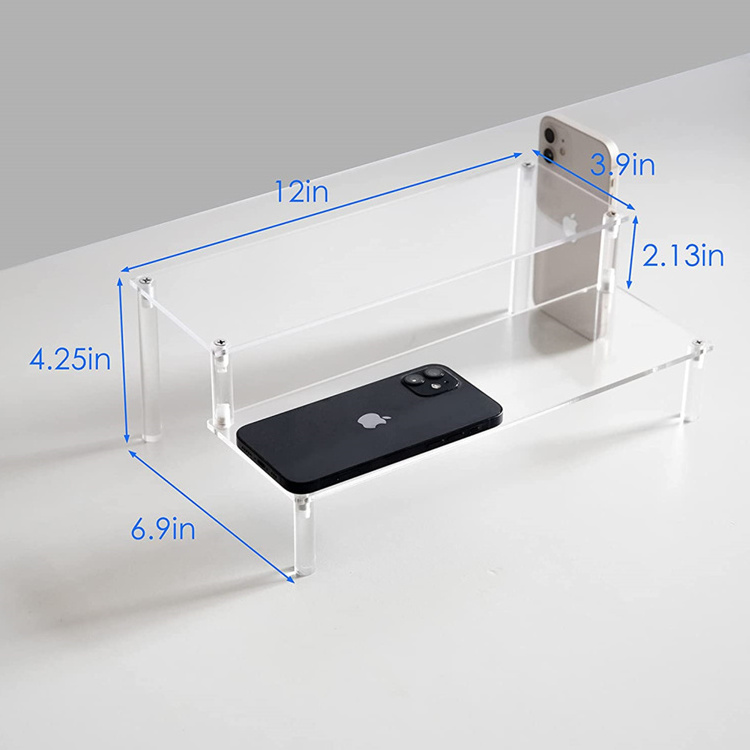 Wholesale Acrylic Clear 2-Tier Riser Display Shelf for Figures, Desserts Holder, Collections Organizer and Cosmetic Items Shelf