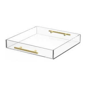 Round Gold Handle Acrylic Luxury Snack Tray Cake Jewelry Lash Letter Breakfast Bed Bathroom Tray With Handles