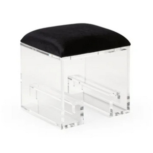 Small Clear Acrylic Vanity Stool Cute Acrylic Chair Makeup Stool with Black Cushion For Hotel Bedroom