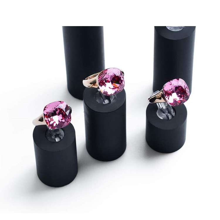 Custom Sizes Best Selling Fashion Black Acrylic Ring Display Stand 7 Piece Acrylic Cylinder Ring Display Holder