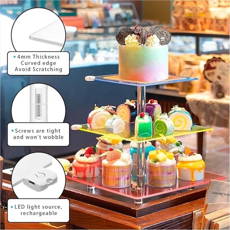 Easy to Assemble Multi-purpose Acrylic Cupcake Rack Square Transparent Cupcake Tower Display Rack for  Party Christmas Wedding