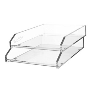 Clear Acrylic Double Letter Tray Acrylic Desk Paper Organizer Drawer Stackable Cosmetic Organizer File and Letter Tray Desk