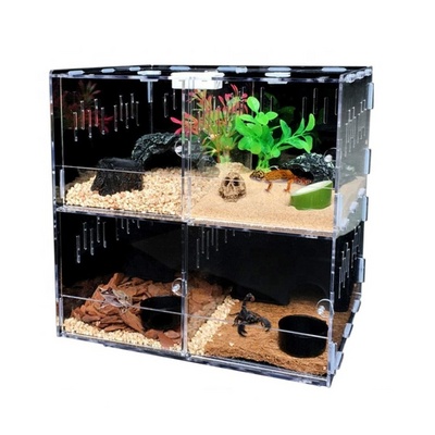 Customized 4 Grids Acrylic Reptile Cage Acrylic Chameleon Spiders Beetle Tarantula Reptile Terrarium Box Cage