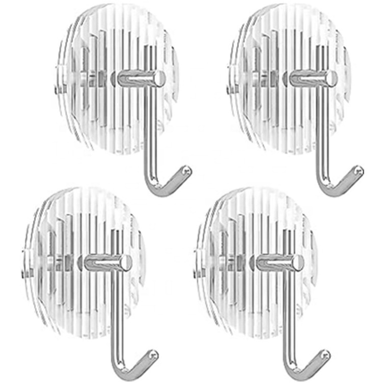 Acrylic Heavy Duty Door Hanger Towel Robe Clothes Cabinet Closet Sponges Wall Coat Hook for Bedroom Kitchen 4 Pack, Silver