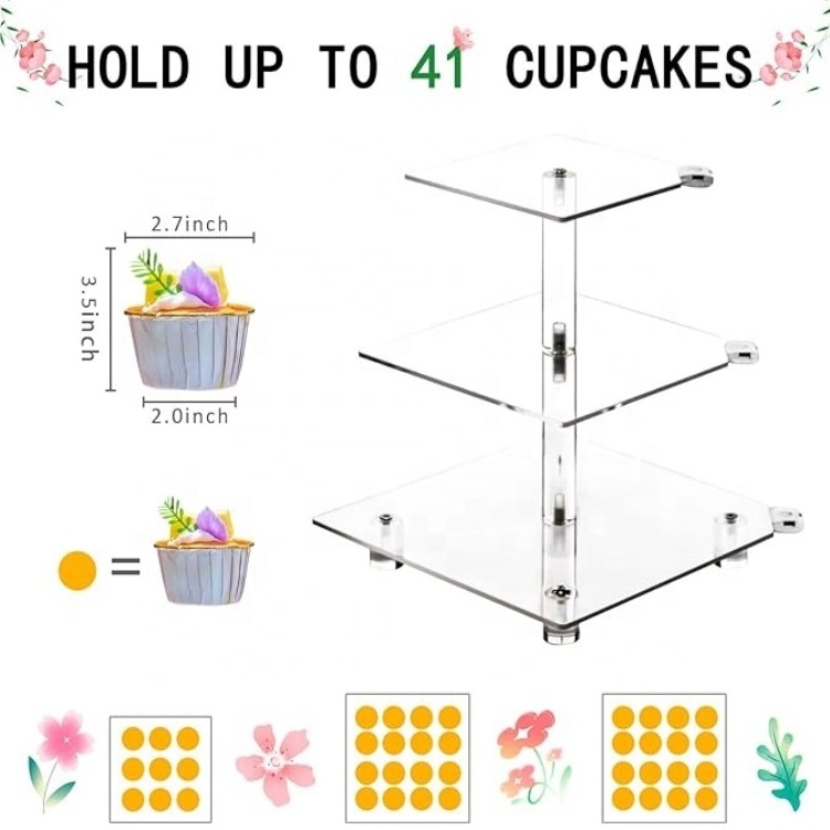 Easy to Assemble Multi-purpose Acrylic Cupcake Rack Square Transparent Cupcake Tower Display Rack for  Party Christmas Wedding