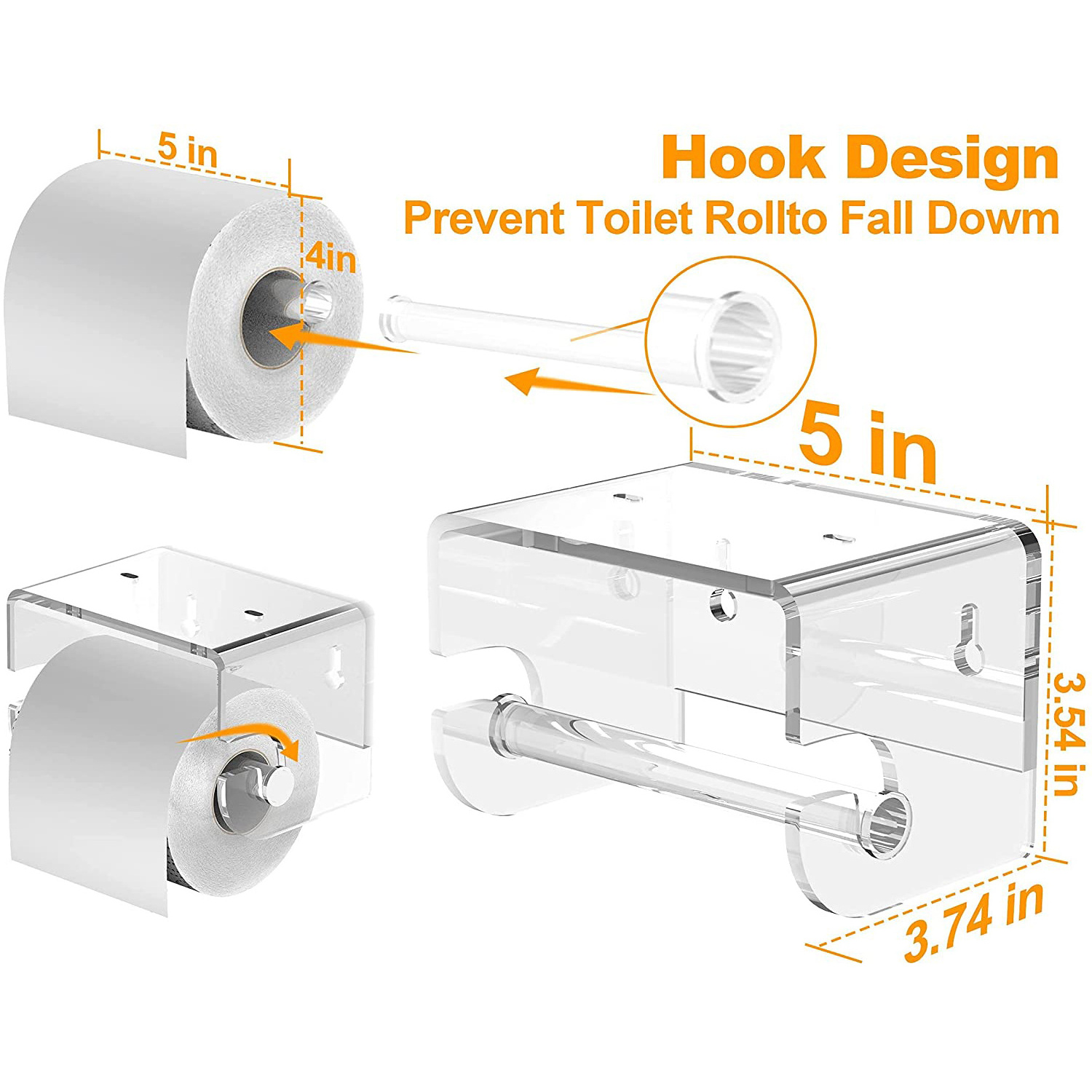 New Design Custom Wall Mounted Toilet Paper Roll Holder Acrylic Toilet Paper Holder With Phone Storage Shelf For Bathroom Hotel