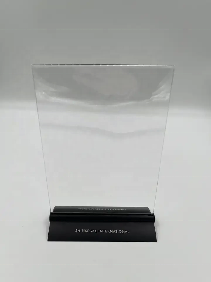 Laser Engraving Transparent Acrylic Menu Holder Sign Holder with a Detachable Metal Base