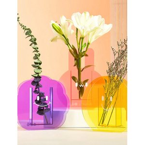 CUTE COLOR PINK PLEXIGLASS  VASE FLOWER ACRYLIC  VASE FOR PLANT WEDDING BIRTHDAY TABLE HOME OFFICE DECORATION TABLE