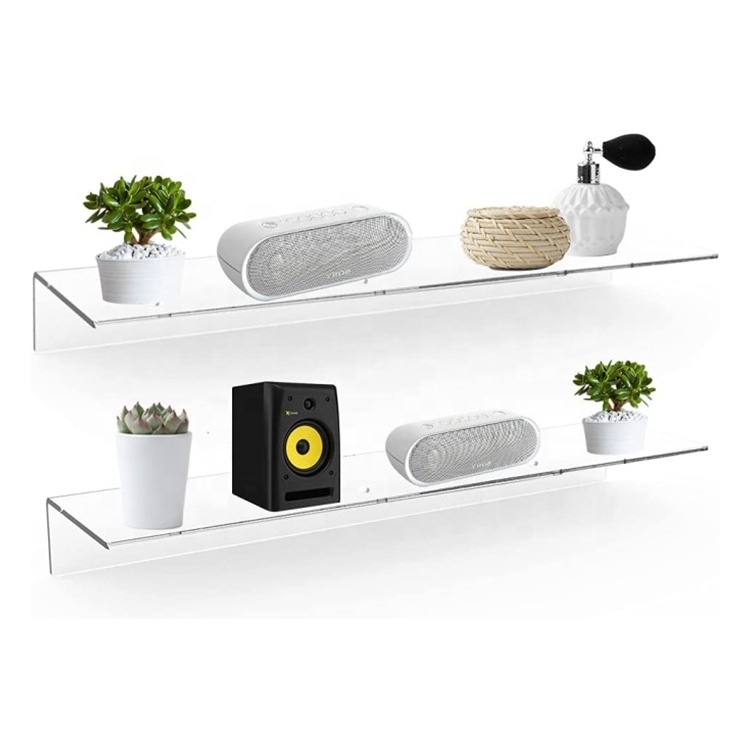 Wall Mount 24 Inches Length Clear Acrylic Floating Shelves Acrylic Long Wall Shelf for Plants Speaker Radio  Funko Pop