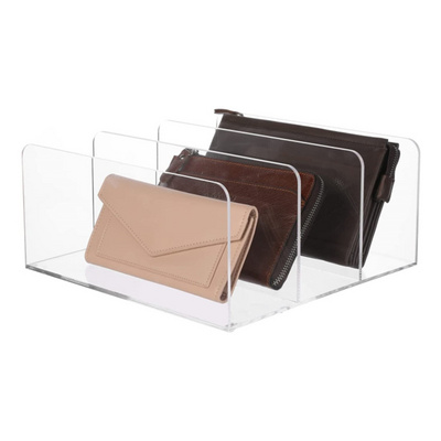 3 DIVIDED SECTION CLEAR ACRYLIC PURSE ORGANIZER ACRYLIC WALLET DISPLAY STAND HOLDER CLUTCH DISPLAY RACK