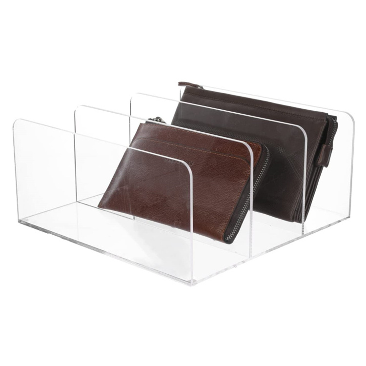 3 DIVIDED SECTION CLEAR ACRYLIC PURSE ORGANIZER ACRYLIC WALLET DISPLAY STAND HOLDER CLUTCH DISPLAY RACK