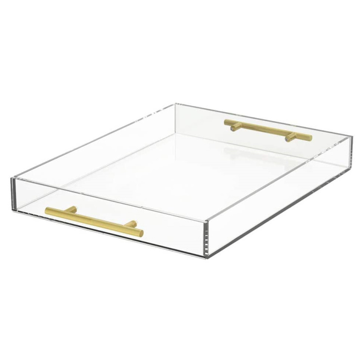 Round Gold Handle Acrylic Luxury Snack Tray Cake Jewelry Lash Letter Breakfast Bed Bathroom Tray With Handles