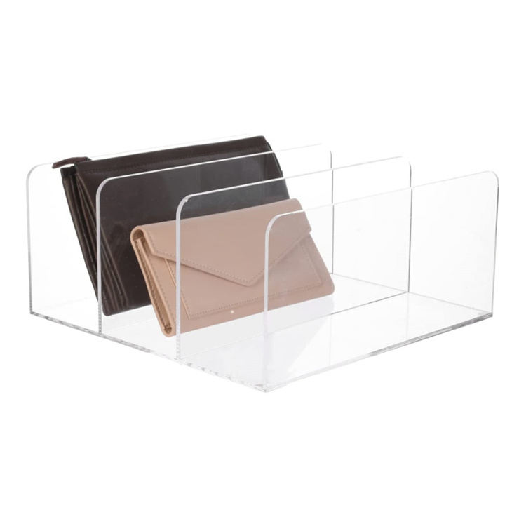 3 DIVIDED SECTION CLEAR ACRYLIC PURSE ORGANIZER ACRYLIC WALLET DISPLAY STAND HOLDER CLUTCH DISPLAY RACK