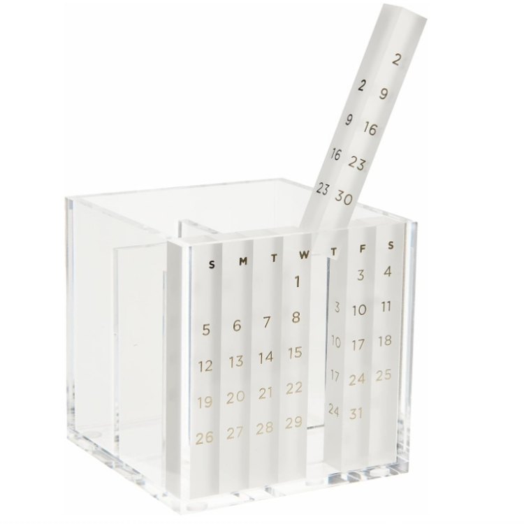 Clear Acrylic Perpetual Calendar pencil organizer and Pencil Bloc Two Compartment Pen Cup, Office Supplies for home