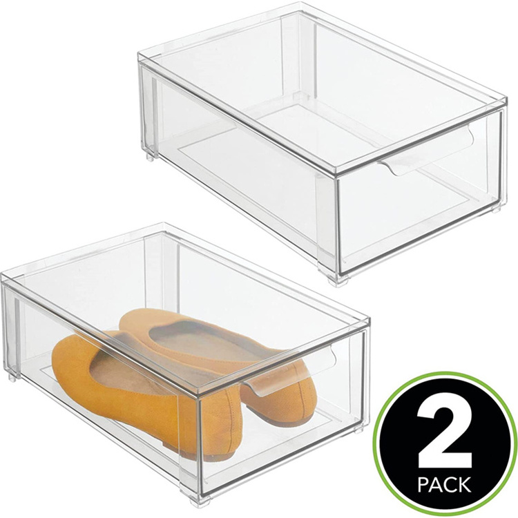 Customized Plastic Stackable Closet Storage Box with Pull-Out Drawer - Container for Organizing Men's and Women's Shoes