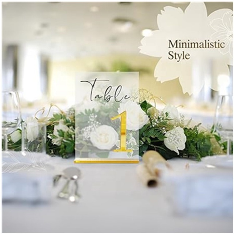 Mirrored Gold Table Numbers Frosted Acrylic Table Numbers Wedding Decorations for Reception Minimalistic font table number stand