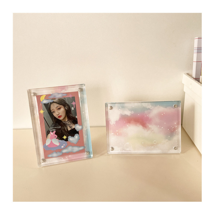 BOSN 3 Inch Photo Chaser Exquisite Idol Small Card Display Acrylic Checkerboard Polaroid Photo Frame