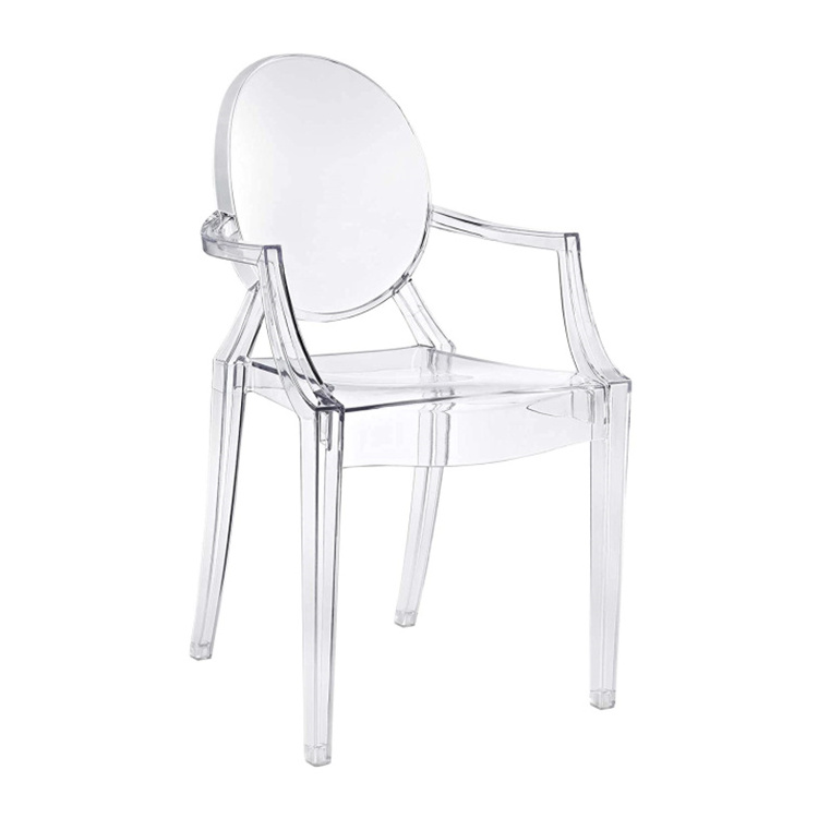 Modern Furniture  Polycarbonate Dining Chair Crystal Transparent Plastic Clear Acrylic Ghost Chair with Arms