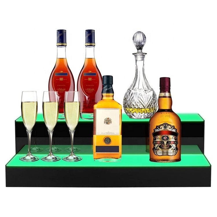 Custom LED Lighted Liquor Bottle Display Shelf With Remote Control LED Bottle Display 2 Step 4 Wine Acrylic Wine Display Rack