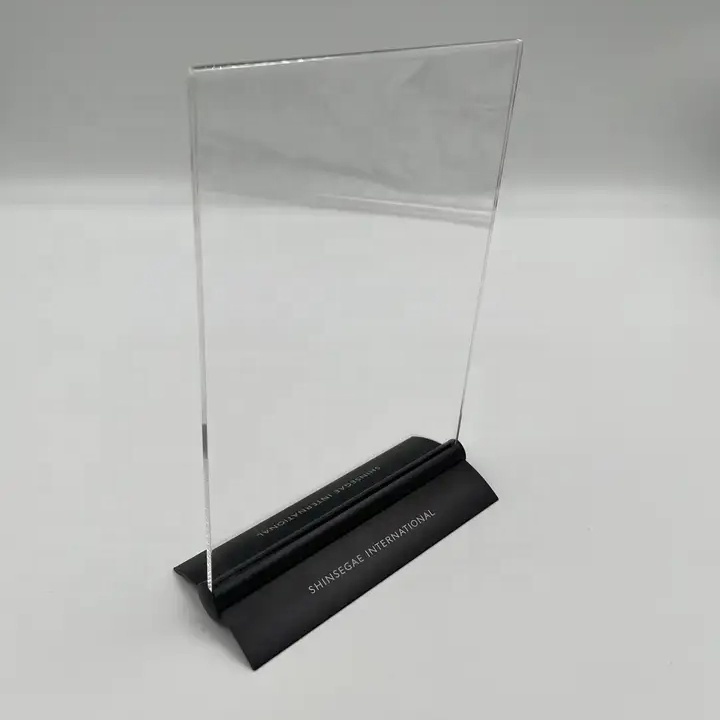 Laser Engraving Transparent Acrylic Menu Holder Sign Holder with a Detachable Metal Base